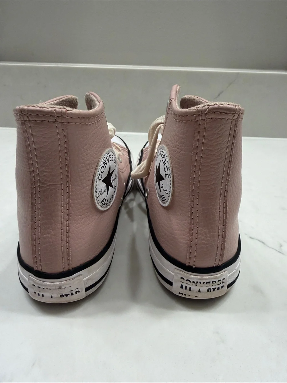 Girls Pale Pink “Leather” High Top Converse Size 13